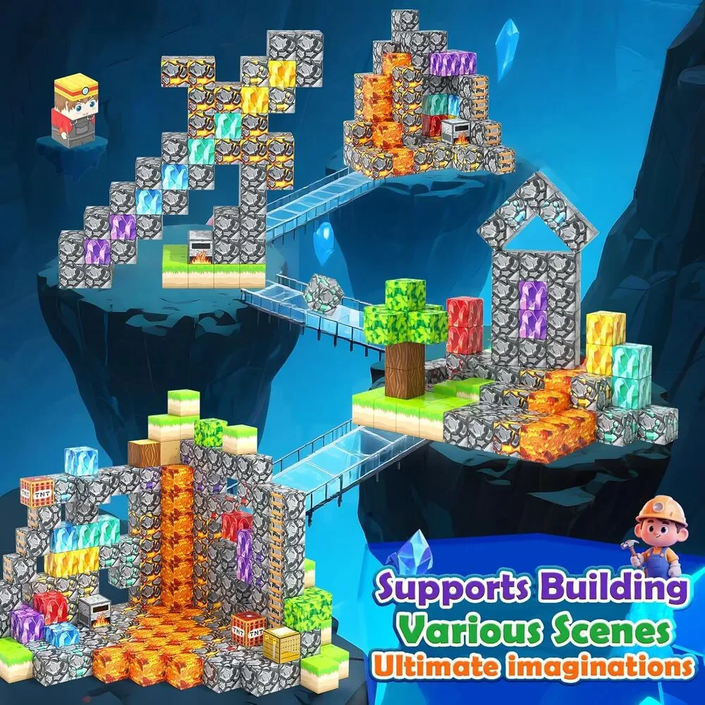 150 Magnetic Building Blocks STEM Toy, Stacking Mine World Craft Cubes, Age 3-12